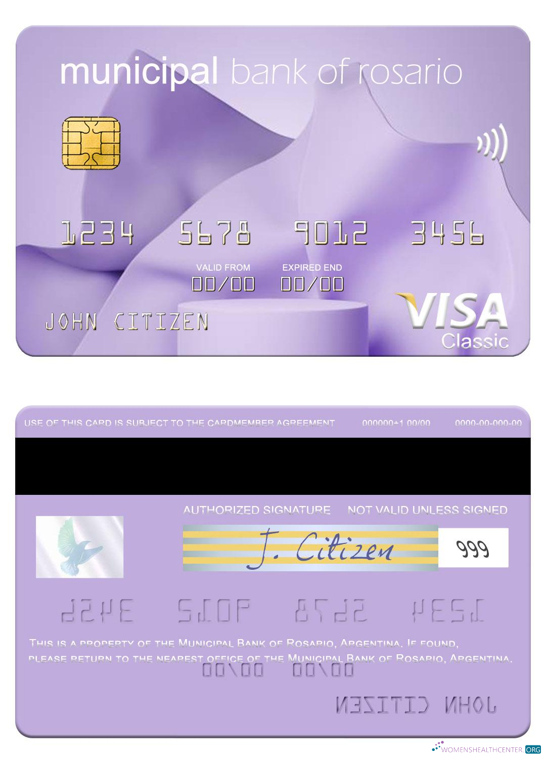 Download Argentina Municipal Bank of Rosario visa card Photoshop template